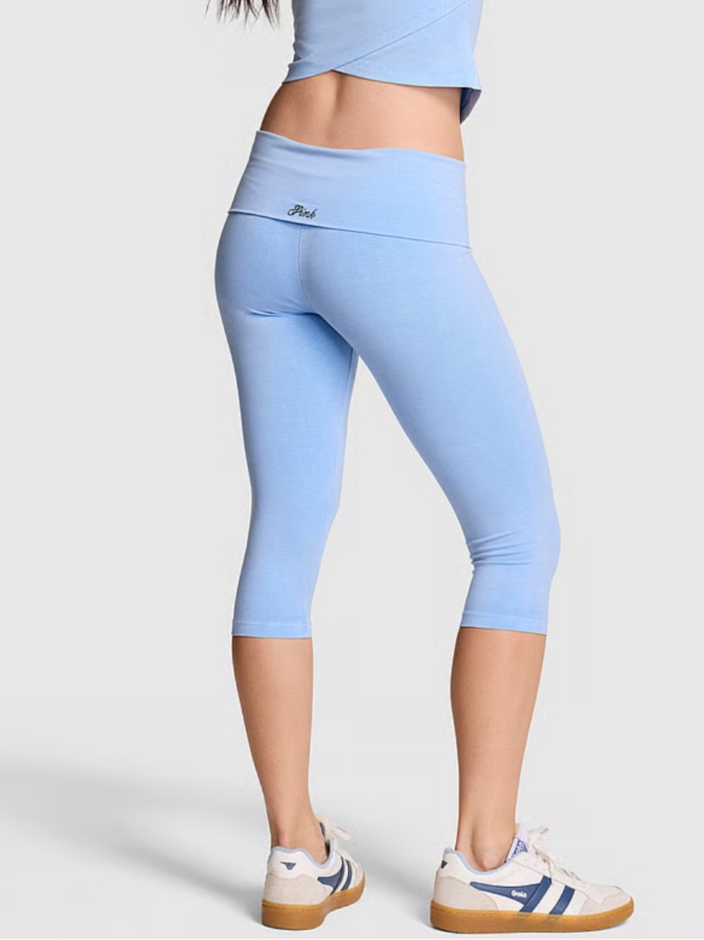 VS PINK All-Day Cotton™ Foldover Capri Leggings in Blue Dancer (M)